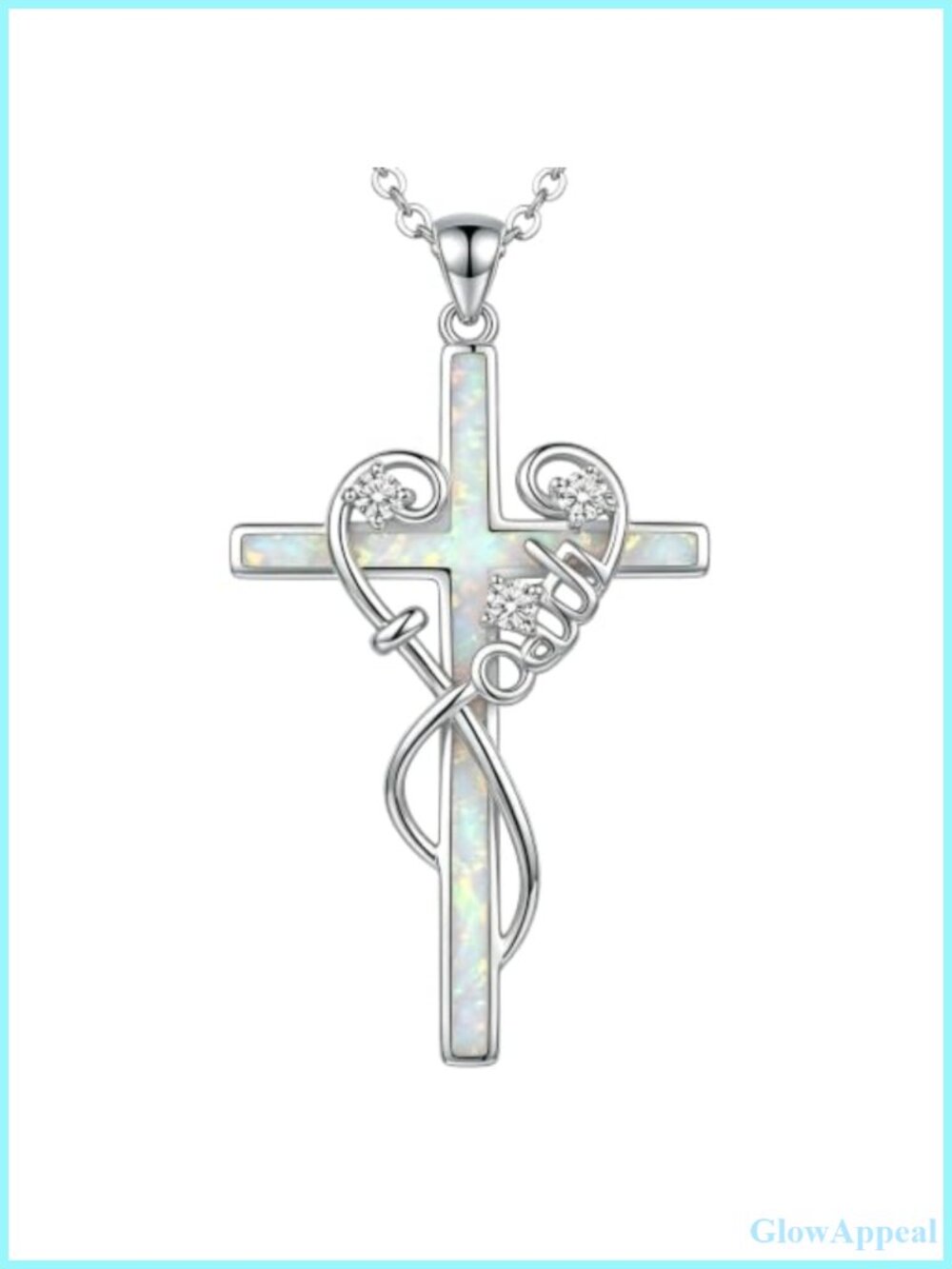 925 Sterling Silver Diamond Cross Necklace with Genuine Opal Pendant
